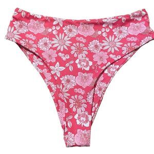 Shein Pink Floral Retro Print High Waisted Cheeky Bikini Bottom Women's Large